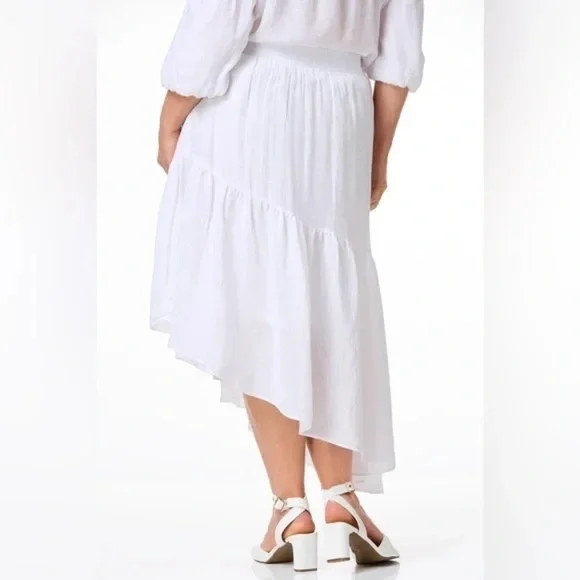 ❄️ Cato | PLUS SIZE CREPE ASYMMETRICAL MIDI SKIRT - Picture 3 of 6